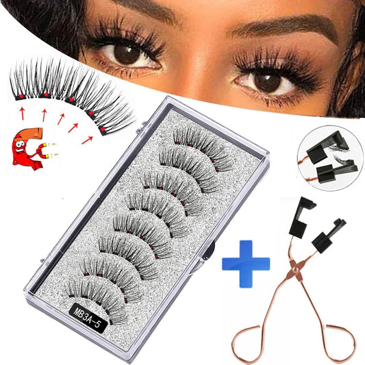 3D Magnetic Eyelashes with Curler and 5 Natural Pairs